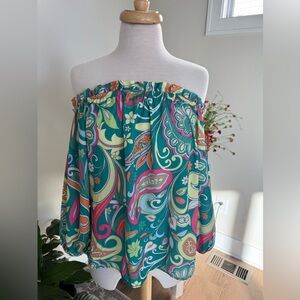 Flying Tomato Vibrant Paisley Off-Shoulder Blouse